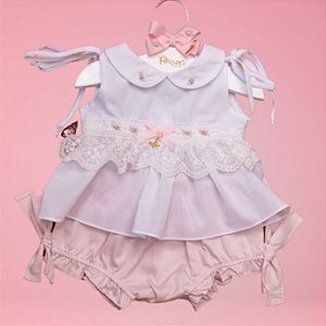 Conjunto Infantil Bata com Culote ou Short Mimos e Renda Rosa Roana