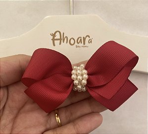 Laço Infantil Médio Básico de Gorgurão e Pérolas Roana