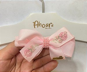 Faixa de Cabelo Infantil Média Bordado de Flores Rosa Roana