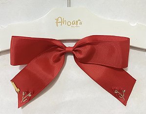 Laço Infantil Grande De Gorgurão Bordado Delicado Vermelho Roana