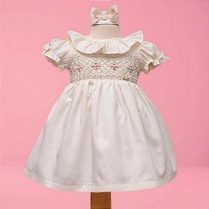 Vestido Infantil Luxo Grid de Amor Marfim Roana