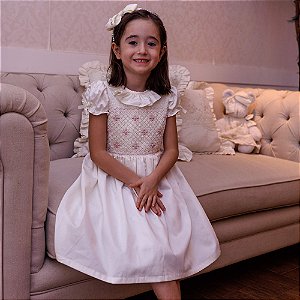 Vestido Infantil Luxo Grid de Amor Marfim Roana