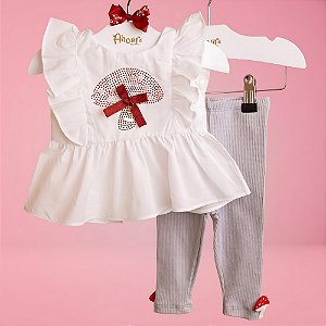 Conjunto Infantil Bata com Legging Jardim Encantado Cinza Roana