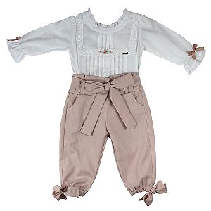 Conjunto Infantil com Blusa e Calça Flower Garden Rosa Seco Roana