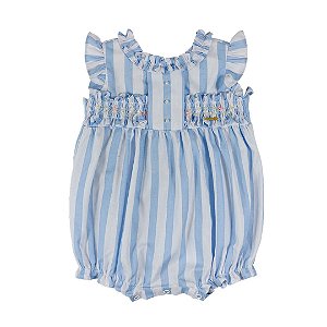 Pimpão Infantil Bordado Mar de Flores Listrado Azul Roana