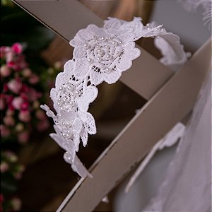 Tiara Infantil com Pérolas Luxo Marfim Roana