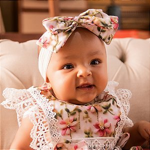 Faixa Infantil Grande Laço Florido Contos do Jardim Estampada Roana