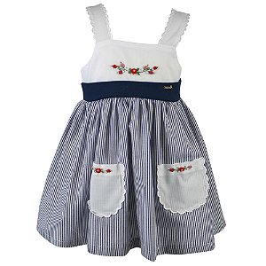 Vestido Infantil Navy do Campo Listrado Marinho Roana