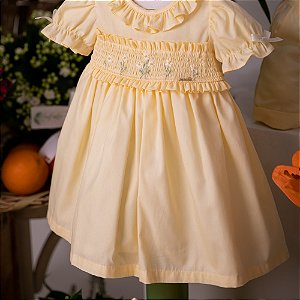 Vestido Infantil Bordado a Mao Minha Doce Camomila Amarelo Roana