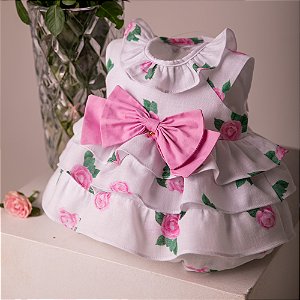 Pimpao Infantil Flores e Laço Adoravel Rosa Roana