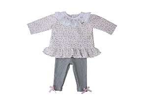 Conjunto Infantil Bata com Legging Adoraveis Flores Rosa Roana