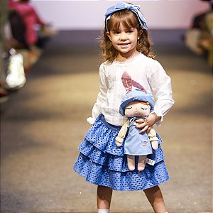 Conjunto Infantil Saia com Body ou Blusa Manga Longa Azul Roana