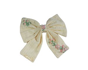 Laço Infantil Medio Encanto Amarelo Bordado Roana