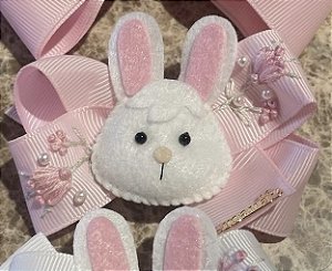 Laço Infantil Médio Coelhinho Fofinho Rosa Roana