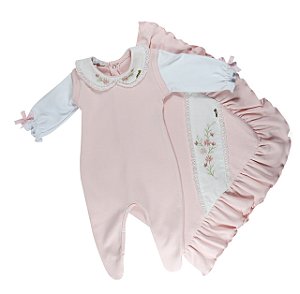 Saída de Maternidade Menina Flores Bordada Rosa Roana