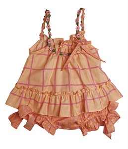 Conjunto Infantil Bata com Culote ou Short Verão Florido Laranja Roana