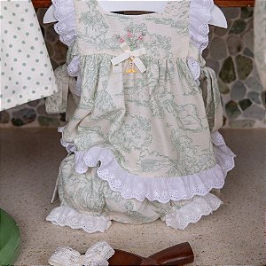 Conjunto Infantil Bata com Culote ou Short Toile du Jouy Verde Roana