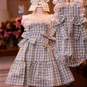 Vestido Infantil Ternura de Verão Xadrez Verde Roana