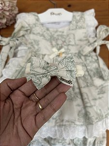 Faixa Infantil Média Lacinho em Tecido Toile du Jouy Verde Roana