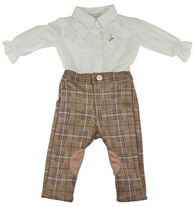 Conjunto Roana camisa bordada e calça montaria - Xadrez rosa seco
