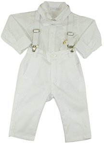 Conjunto Roana masculino body camisa manga longa + calça + suspensório - Branco