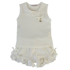 Pijama Menina Sonho de Brincar Marfim Liso - Roana