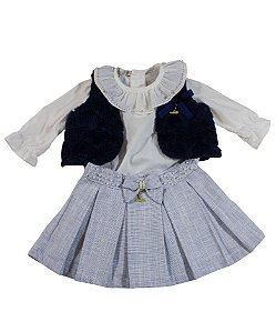 Body com Saia e Colete Roana - Branco com Marinho e Azul