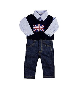 Conjunto Masculino Calça Camisa e Pulôver Roana - Marinho