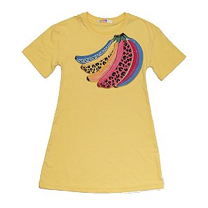 Vestido De Meia Malha Com Aplicação De Bananas Amarelo Mylu