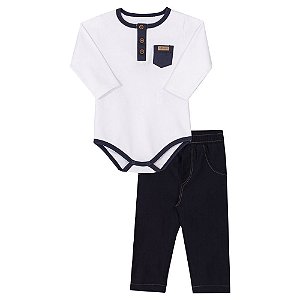 Conjunto Body E Calça Preto E Branco Com Botões Nini E Bambini