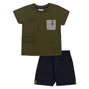 Conjunto Camiseta E Bermuda Verde Musgo Bebê Nini E Bambini