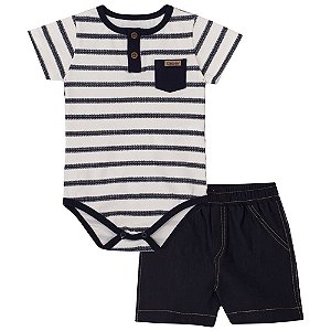 Conjunto Bermuda E Body Listrado Nini E Bambini