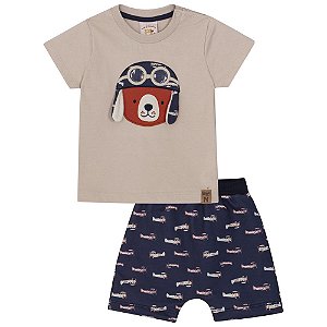 Conjunto Bermuda E Camiseta Avião Nini E Bambini