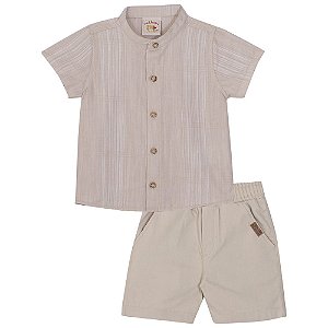 Conjunto Bermuda E Camisa Risco Bege Nini E Bambini