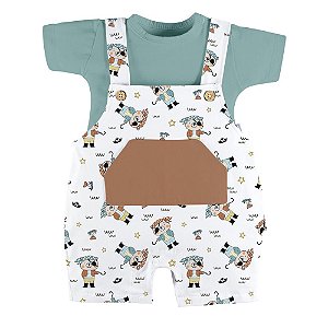 Conjunto Body E Jardineira Curta Pirata Batistela Baby