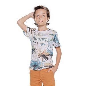 T-Shirt Estampa Coqueiros Aquarelada Com Recorte De Linho Oliver