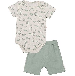 Conjunto Body E Bermuda Verde Masculino Bebê Nini E Bambini