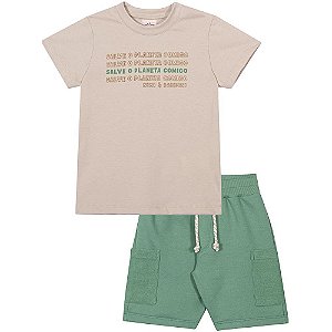 Conjunto Camiseta E Bermuda Moletinho Verde Nini E Bambini