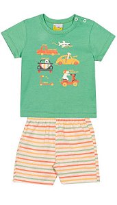 Conjunto Camiseta E Bermuda Listrada Bebê- Jaca Lelé