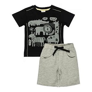 Conjunto Camiseta E Bermuda Cinza Moletinho Masc- Anjos Baby