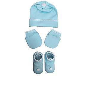 Kit Tricot Azul Bebê Com Branco - Baby Gold