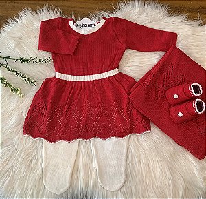 Kit Saída Maternidade Fem Tricot Vermelho 3Pç - Baby Gold