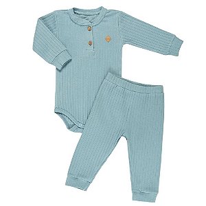 Conjunto Masc Body Ml E Calça Canelado Azul Claro- Anjos Baby