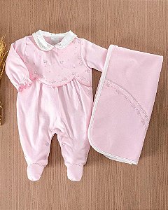 Saída Maternidade Fem Suedini Rosa  C/ Bordado Flores  - Anjos Baby