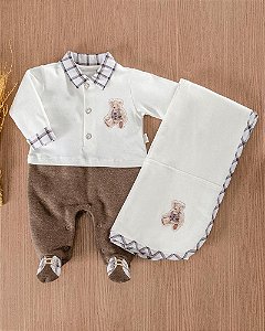 Saída Maternidade Masc  Suedine C/ Bordado Urso- Anjos Baby