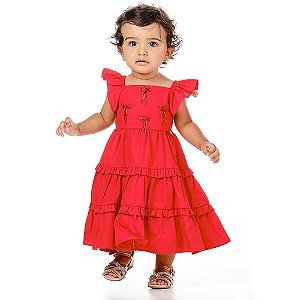 Vestido Infantil com Babadinhos Sobreposto Vermelho- Luluzinha