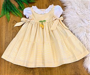 Vestido Bebê Listrado Amarelo e Branco - Rita Colato