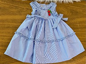 Vestido Bebê Xadrez Babadinhos Azul Claro - Rita Colato
