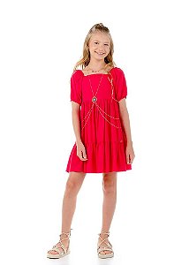 Vestido Vermelho Infantil Mangas Bufantes - Mylu