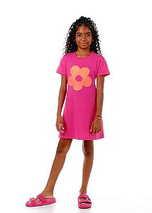 Vestido Infantil T-Shirt Rosa com Flor -  Mylu